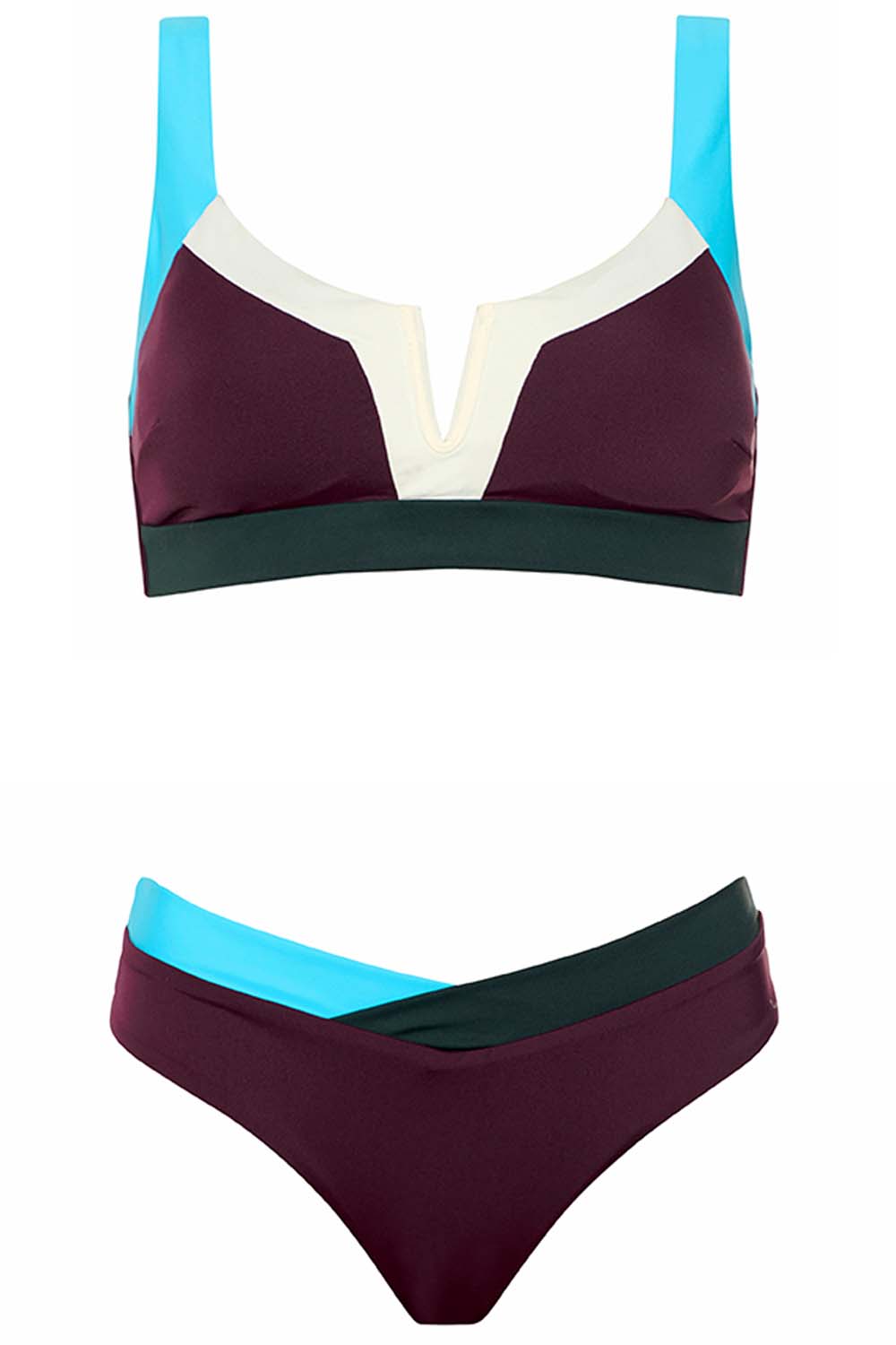 Vista Tri-color Bikini Ruby Set on white background front view.