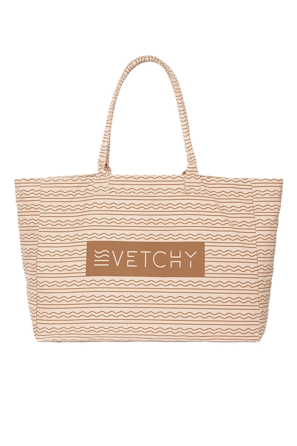 Front view of Vetchy beige tote bag on a white background