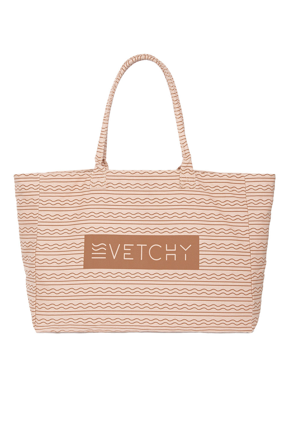 Front view of Vetchy beige tote bag on a white background