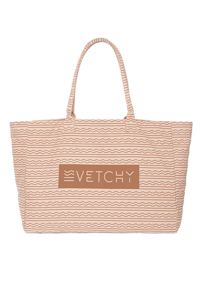Front view of Vetchy beige tote bag on a white background