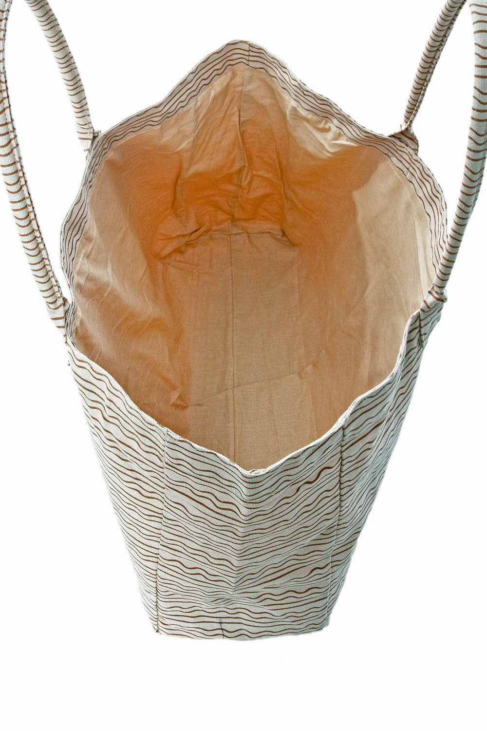 Inside view of Vetchy beige tote bag on a white background