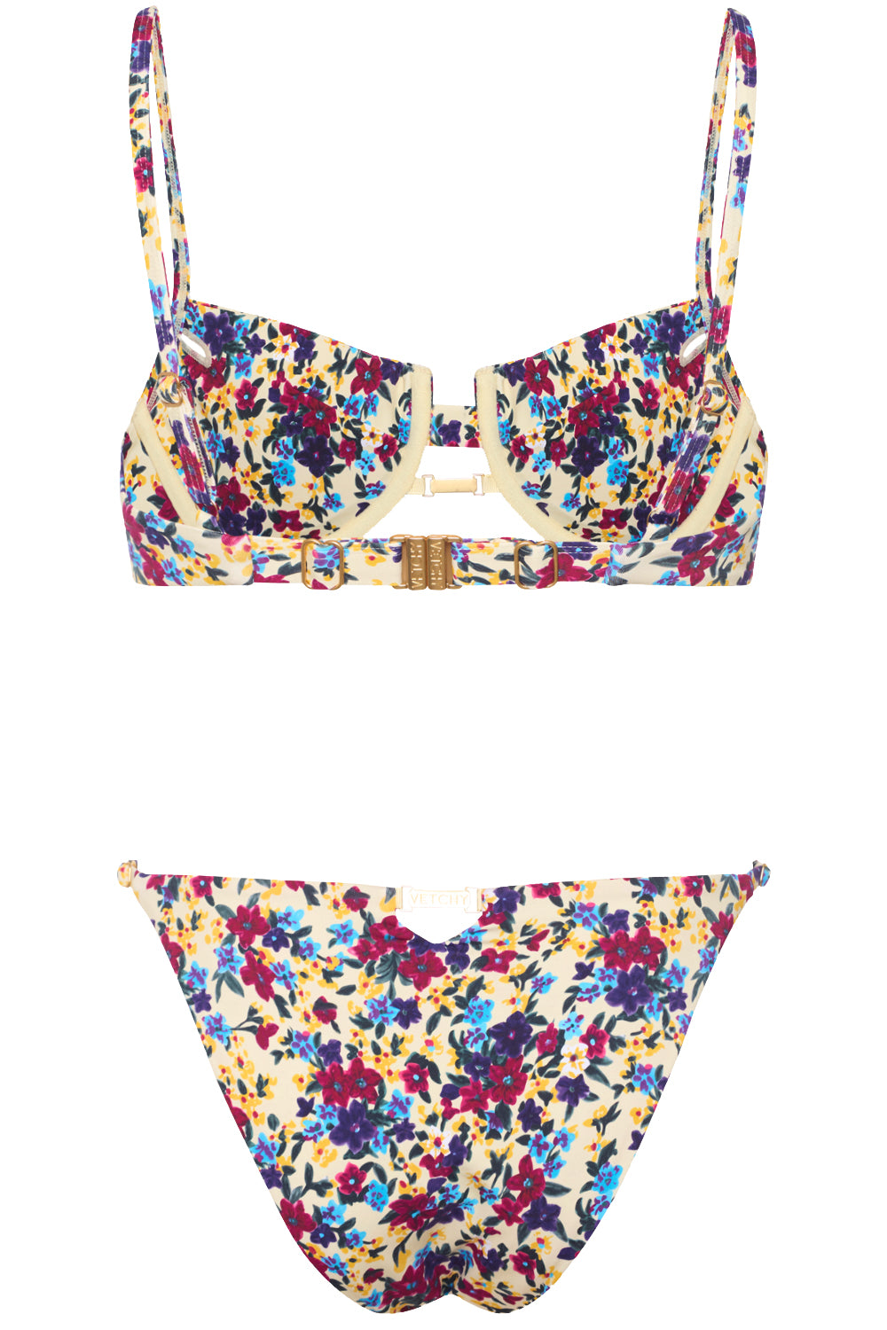 Bondi Bikini Vintage Floral Set on white background back view.