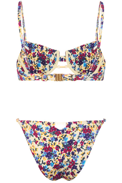 Bondi Bikini Vintage Floral Set on white background back view.