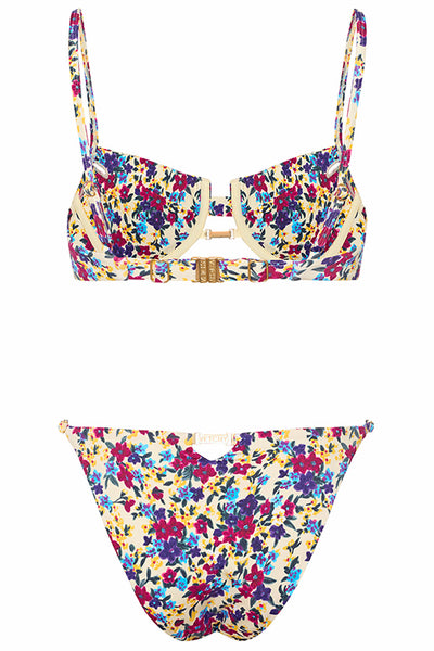 Bondi Bikini Vintage Floral Set on white background back view.