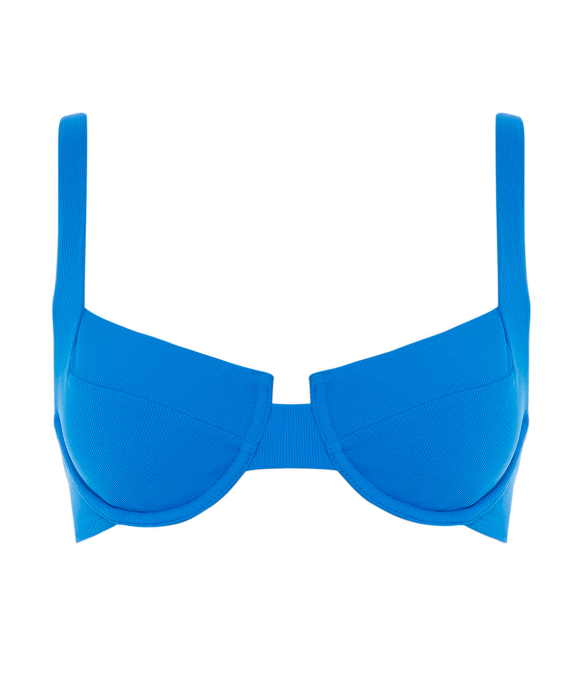 Top of Laguna Bikini Blue Ribbed Set on a white background front view.