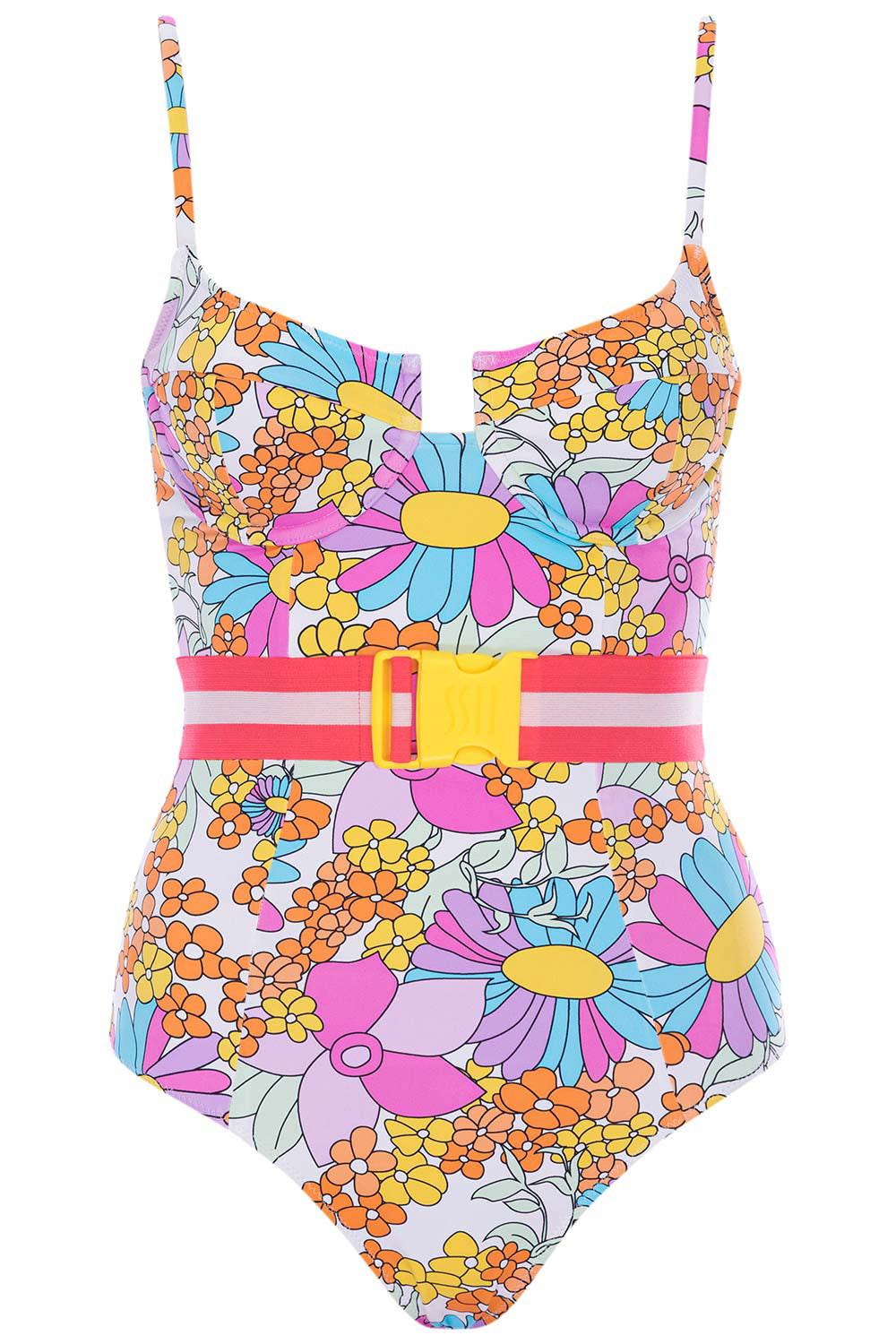 Montego Underwire Floral Swimsuit on white background front view.