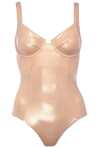 Carmel Underwire Gold Swimsuit on white background front view.
