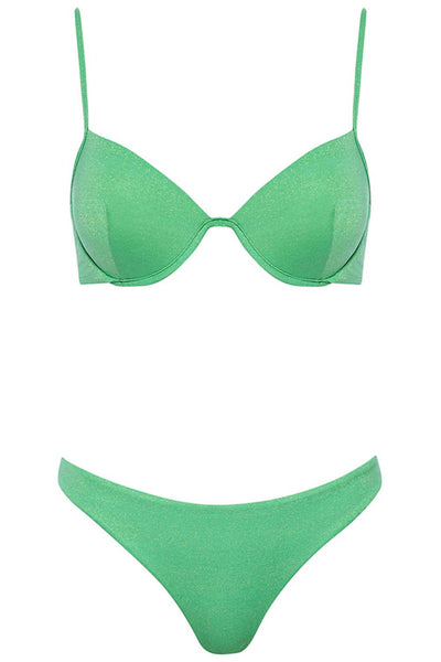 Beverly Bikini Green Set on white background front view.