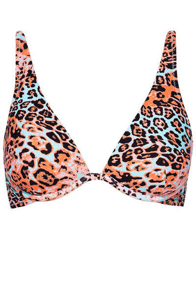 Top of Leo Bikini Leopard Set on a white background front view.