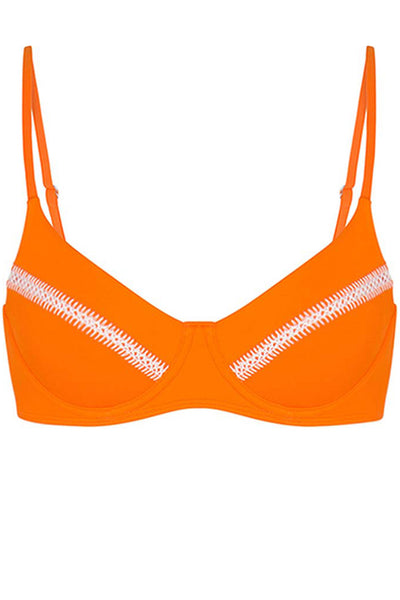 Top of Destin Bikini Orange Set on a white background front view.