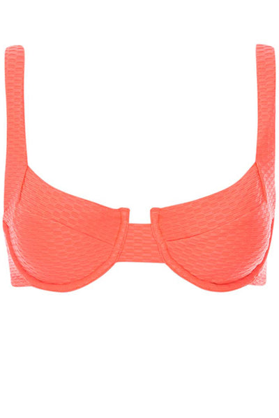 Top of Laguna Bikini Orange Set on a white background front view.
