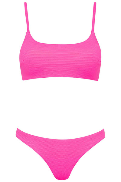 Malibu Bikini Pink Set on white background front view.