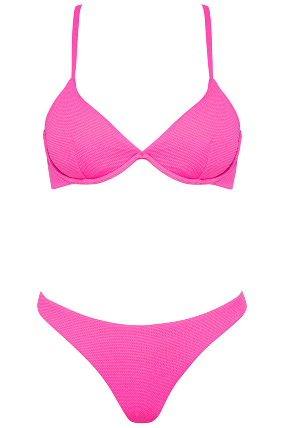Portofino Bikini Pink Set on white background front view.