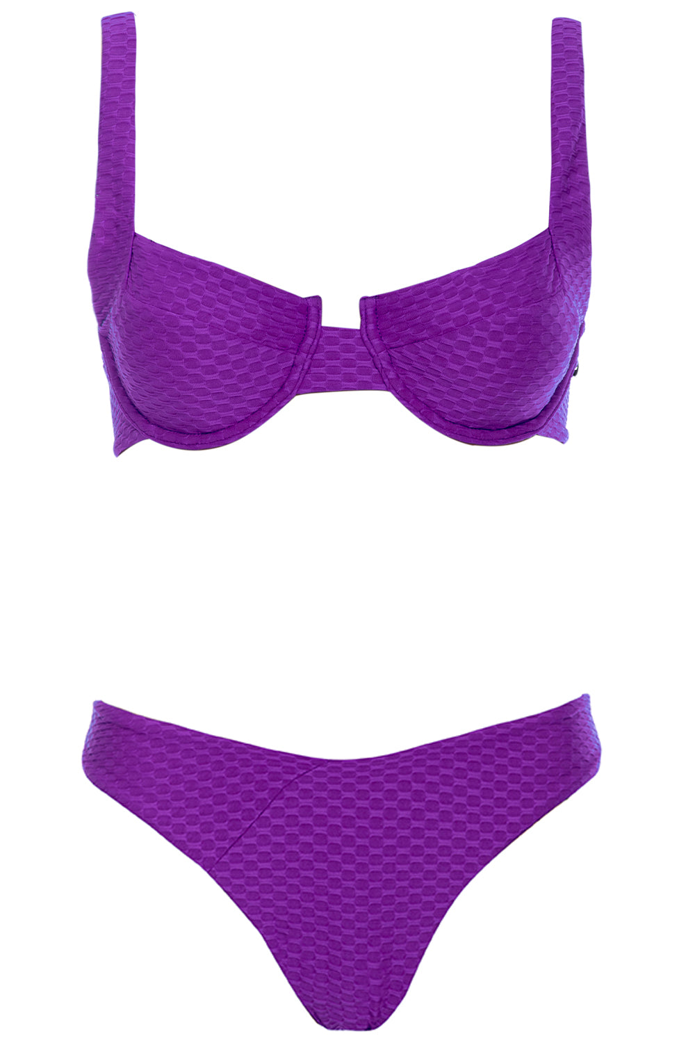 Laguna Bikini Purple Set on white background front view.