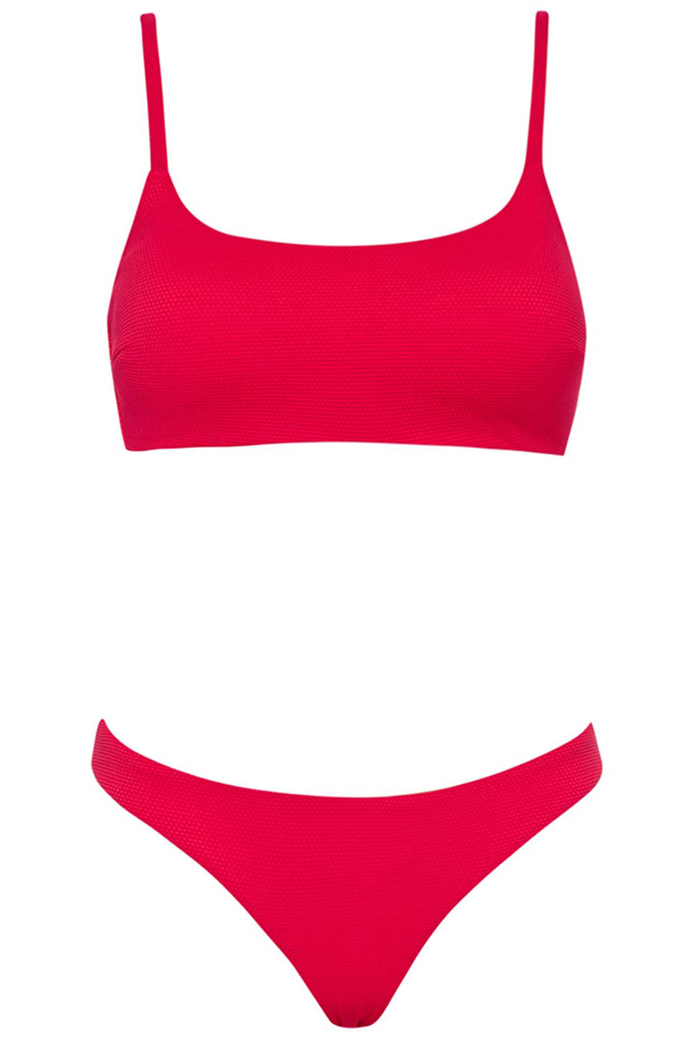 Malibu Bikini Red Set on white background front view.