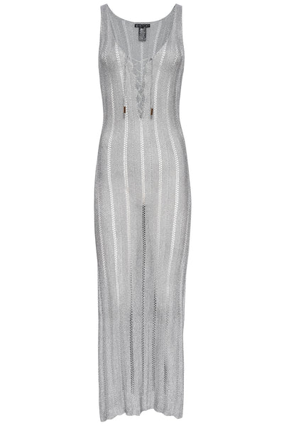 Silver Metallic Dress on white background front view.