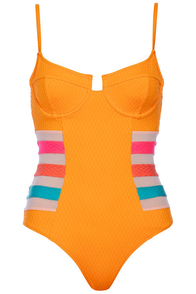Mesh Underwire Sunset Swimsuit on white background front view.