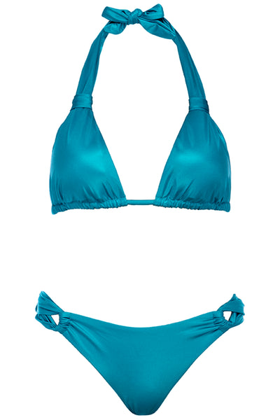 Triangle Bikini Teal Set on a white background front view.