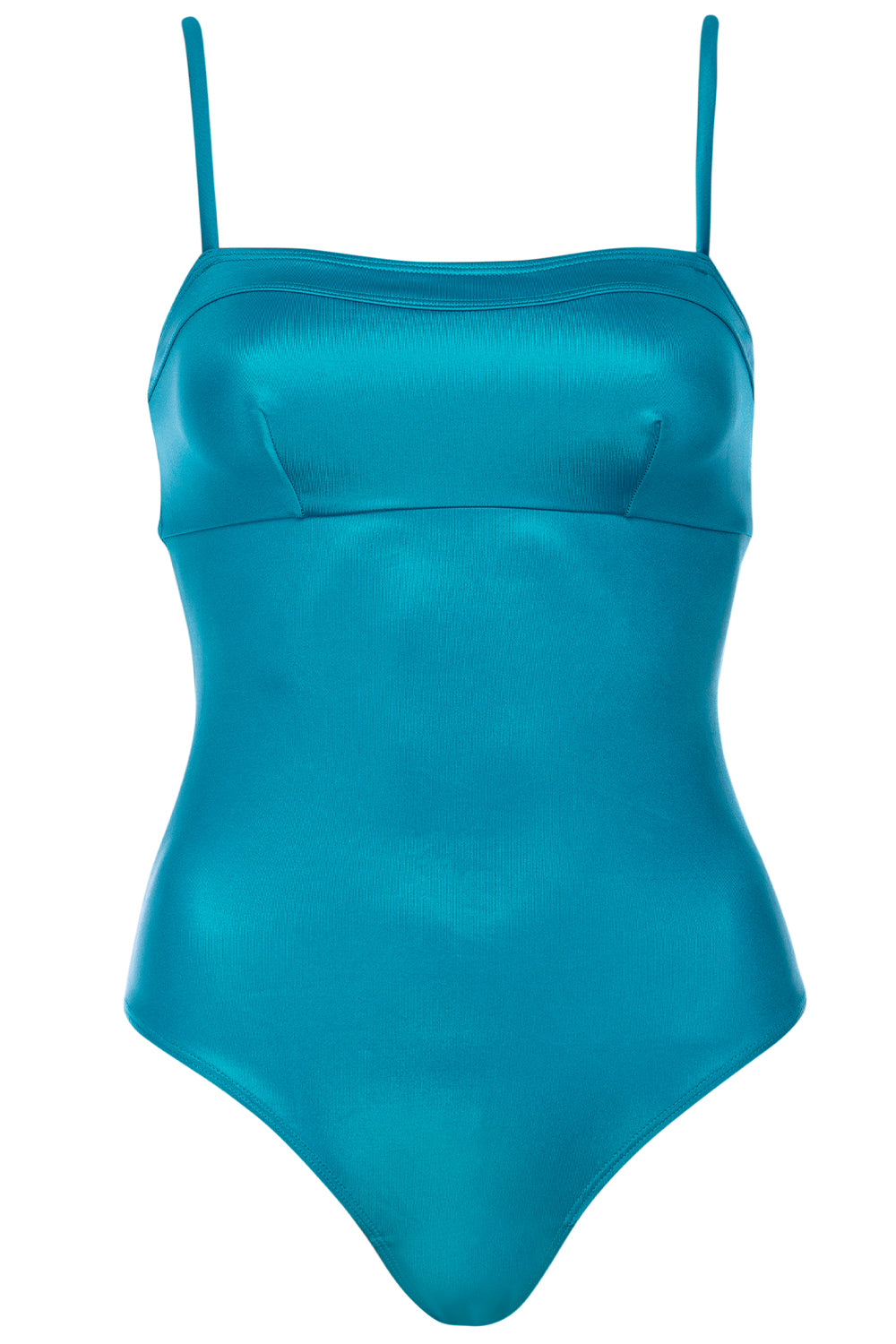 Hamptons Teal Swimsuit on white background front view.