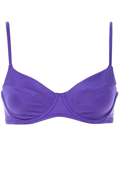 Top of Destin Bikini Violet Set on a white background front view.