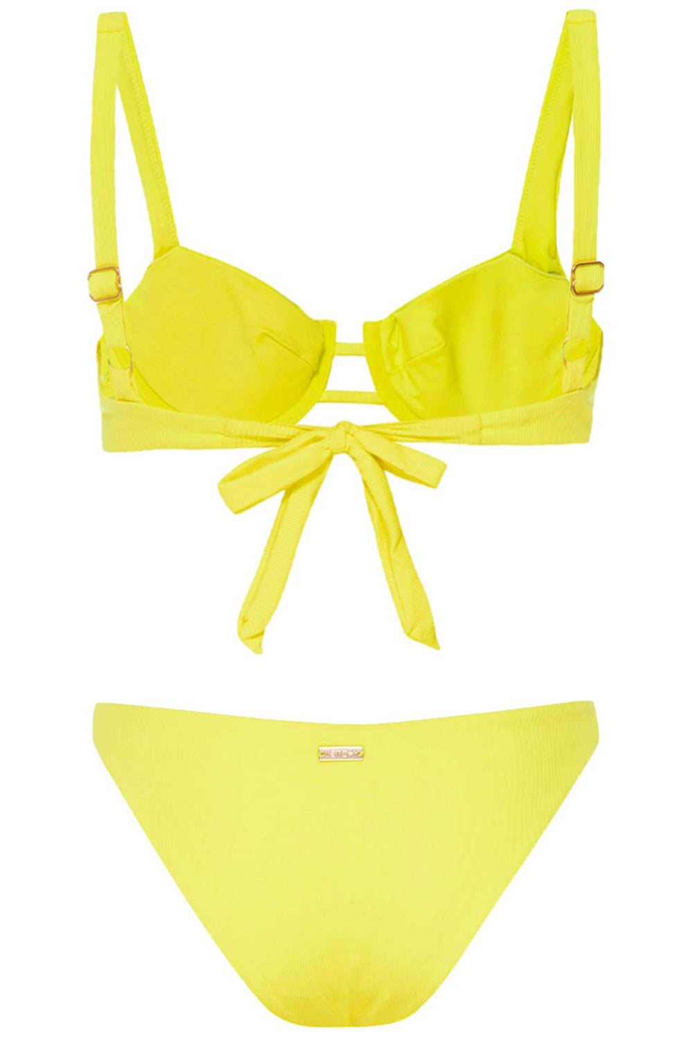 Margarita Bikini Yellow Ribbed Set on white background back view.