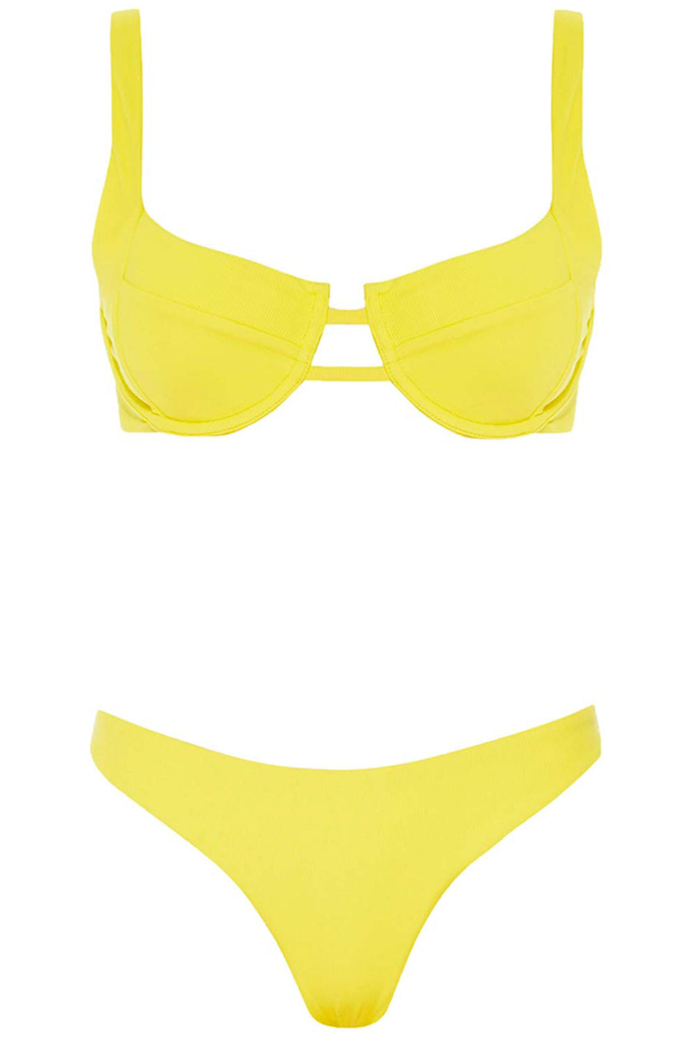 Margarita Bikini Yellow Ribbed Set on white background front view.