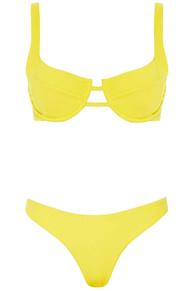 Margarita Bikini Yellow Ribbed Set on white background front view.