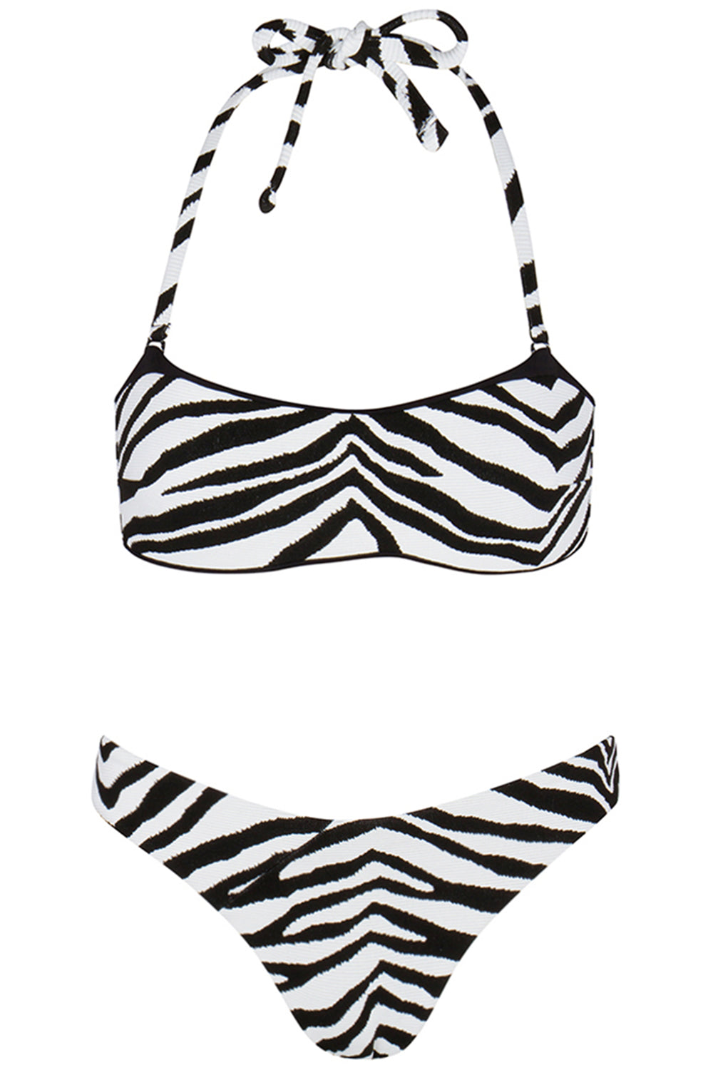 Maui Bikini Zebra Set on white background front view.